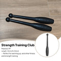 Two black Indian clubbells for strength training, featuring a textured grip, spherical pommel, and weighted end.