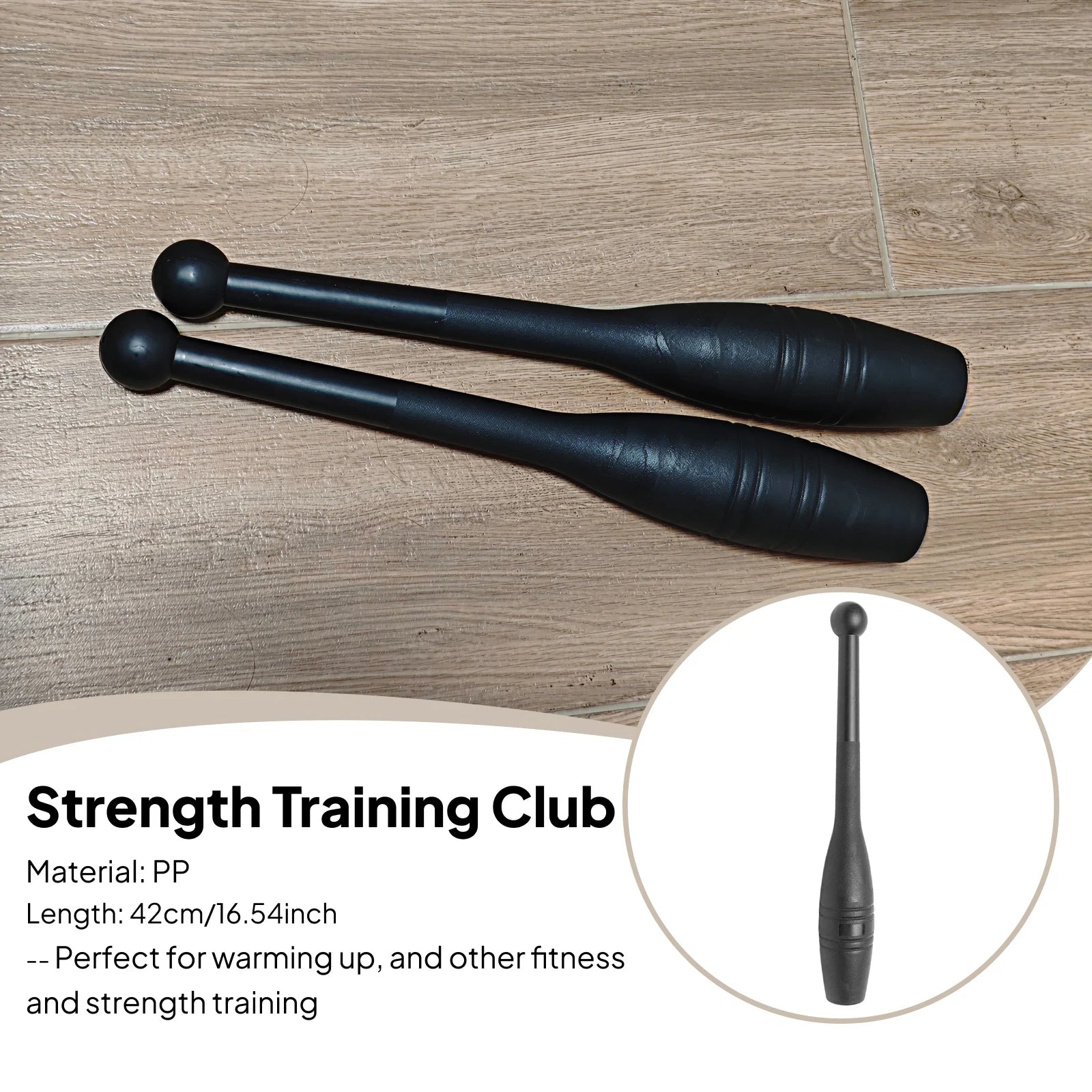 Two black Indian clubbells for strength training, featuring a textured grip, spherical pommel, and weighted end.