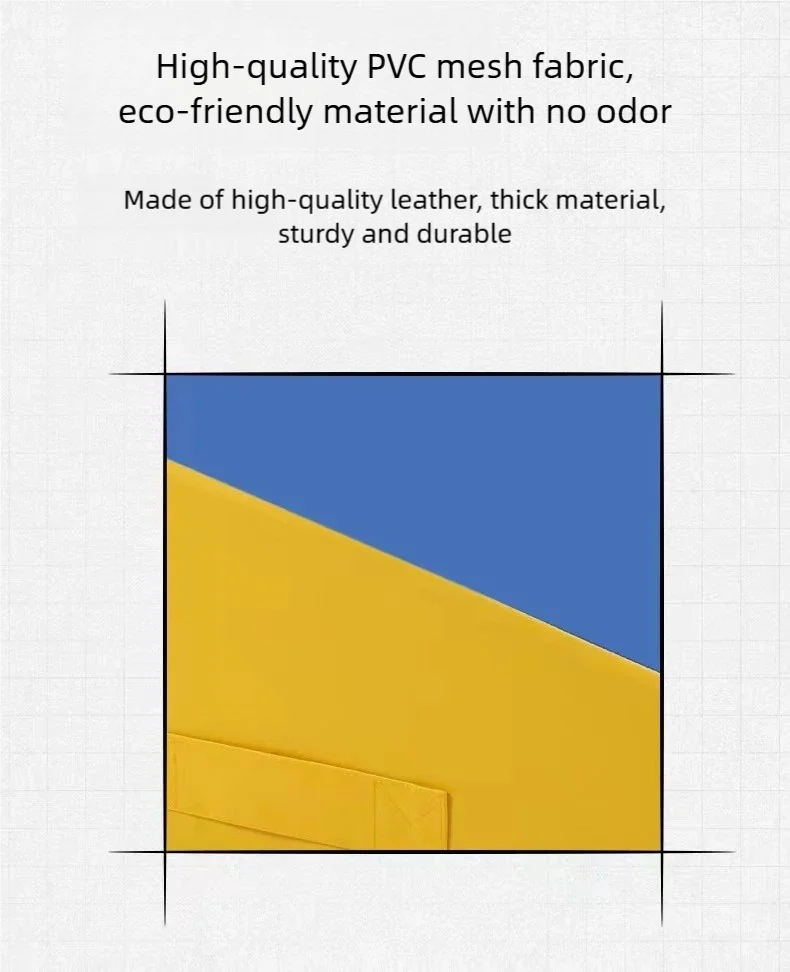 Close-up of a durable, yellow and blue folding gymnastics wedge mat with a smooth, wipe-clean PVC finish.