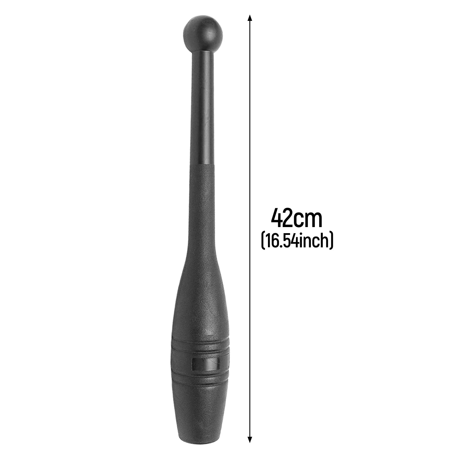 Black 42cm strength training Indian clubbell with a smooth handle and textured base for grip.