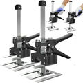 Two silver and black labor-saving arm jacks with ergonomic handles and flat base plates.