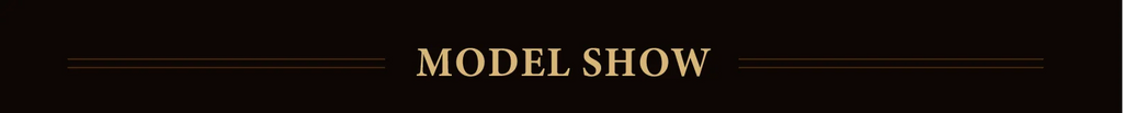 Elegant gold text reading "MODEL SHOW" centered on a black background between two horizontal lines.