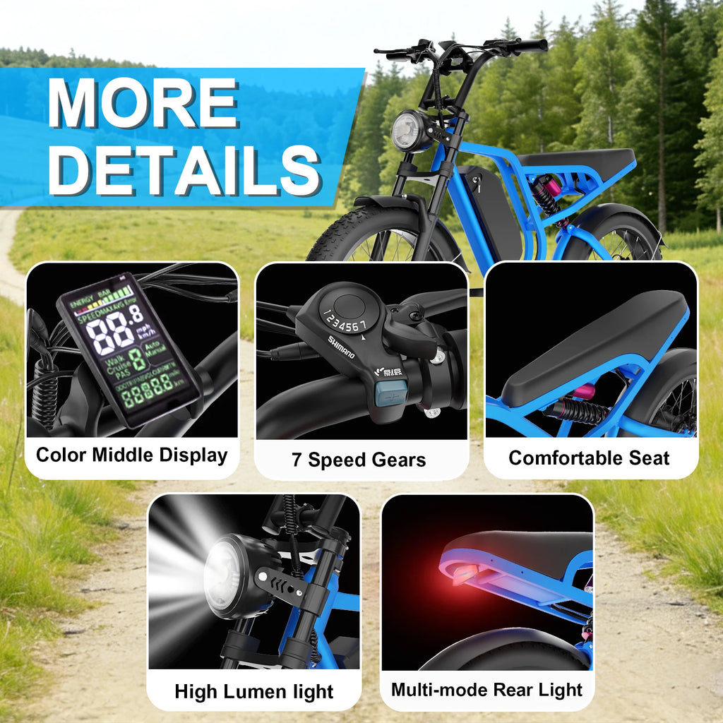 Bluvall SU8 48V 20 Inch Electric Fat Tire Mountain Bike 7-Speed