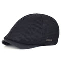 Black unisex flat cap in a breathable, textured mesh fabric with a solid brim.