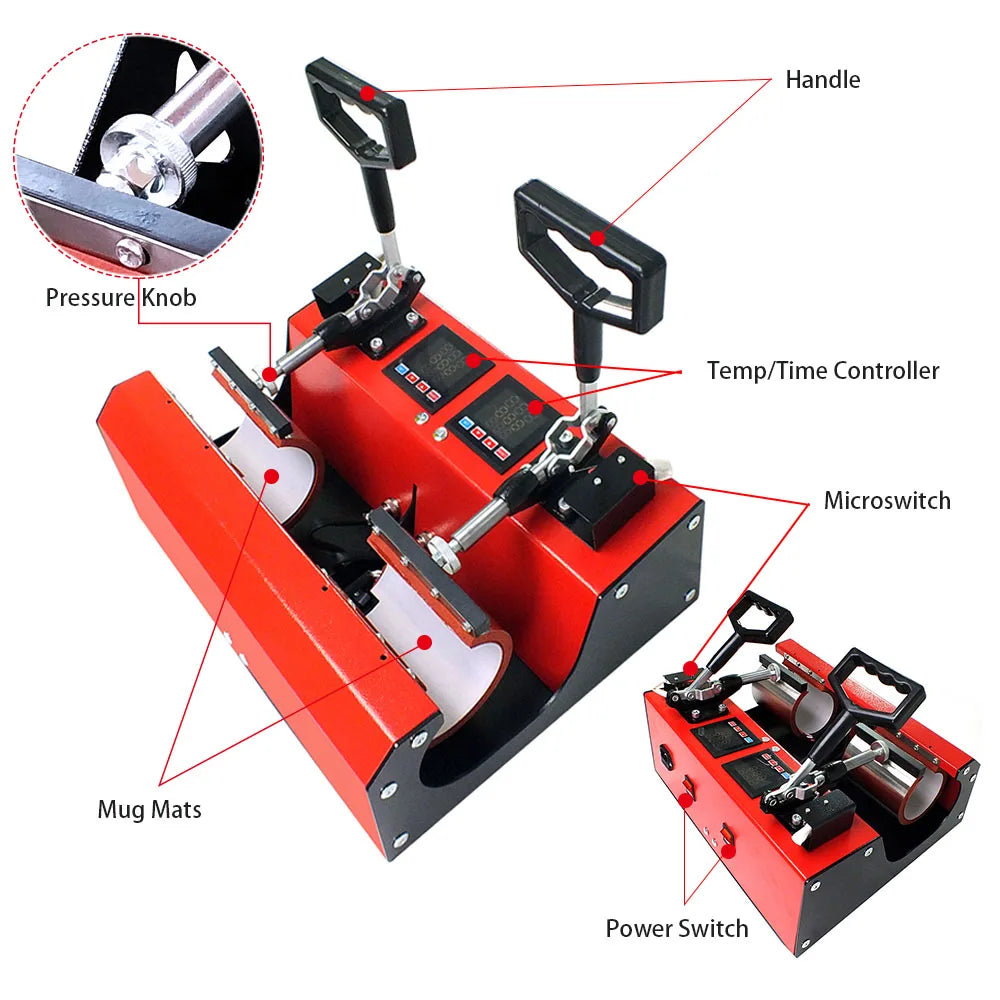 AIBA Double Station Mug Heat Press Machine with Dual LCD Control