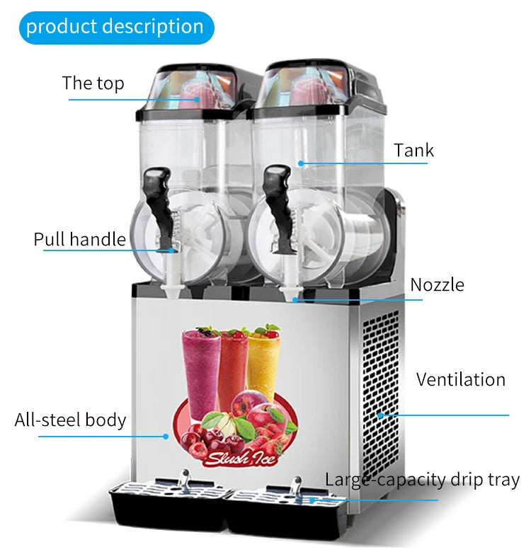 Miken 24L Double Tank Smoothie Slush Machine Stainless Steel