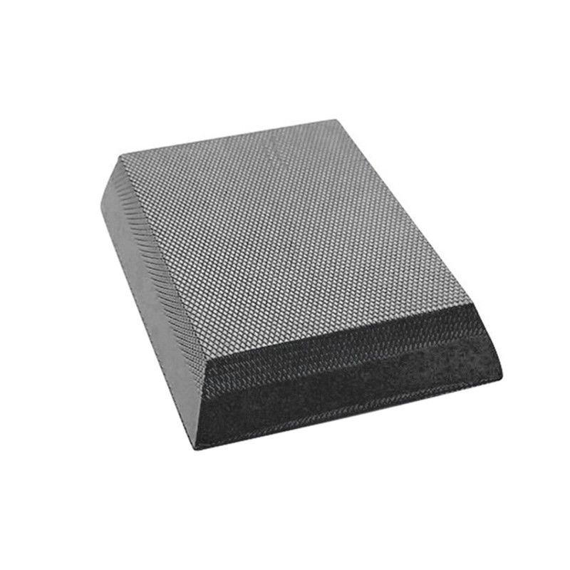 A rectangular grey TPE foam yoga balance pad with a non-slip, textured diamond-pattern surface on a white background.