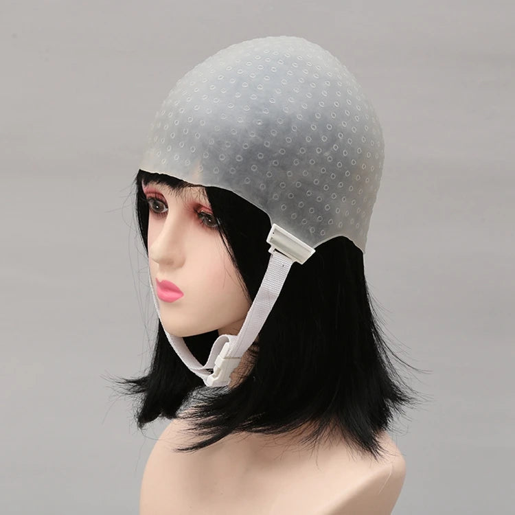 Clear Silicone Adjustable Rope Reusable Salon Colouring Hair Highlighting Hat Haircap Dyeing