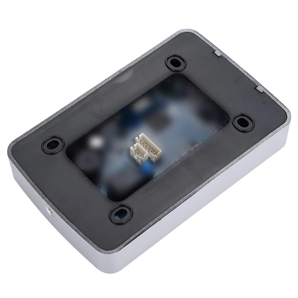 Rectangular grey plastic and black electronic module with four mounting holes and a central white connector port.