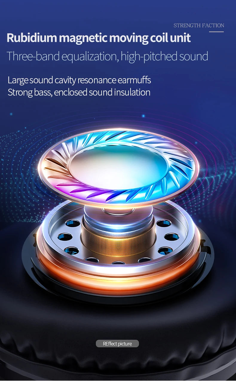 Exploded view of a gaming headset driver with glowing RGB ring lighting and high-quality internal speaker components.