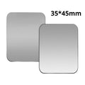 Two rectangular, silver metallic plates with rounded corners, measuring 35 by 45 mm.