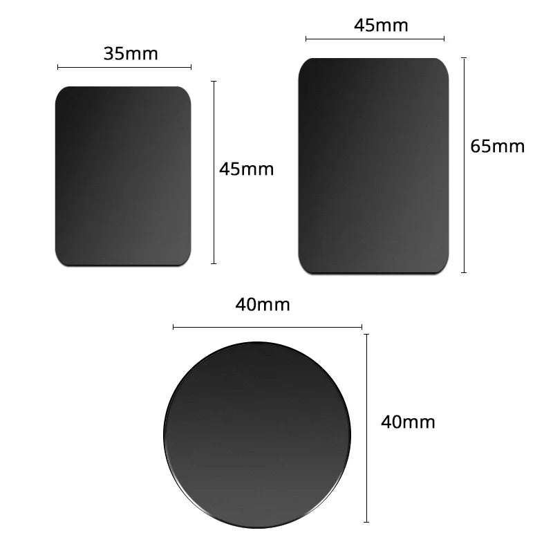 Three black, smooth, flat plates in rectangular and circular shapes, shown with dimensions in millimeters.