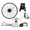 Electric bike conversion kit featuring a motor wheel, digital display, controller, and various cables and sensors.