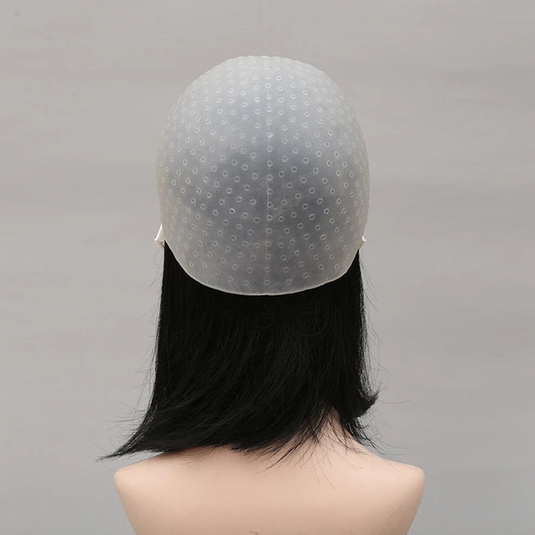 Clear Silicone Adjustable Rope Reusable Salon Colouring Hair Highlighting Hat Haircap Dyeing