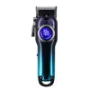 Professional electric hair clipper in a metallic teal ombre finish, featuring a digital display and side taper lever.