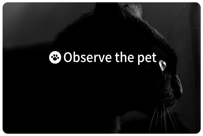 Black and white rectangular mat featuring a profile of a black cat and the text "Observe the pet" with a paw icon.