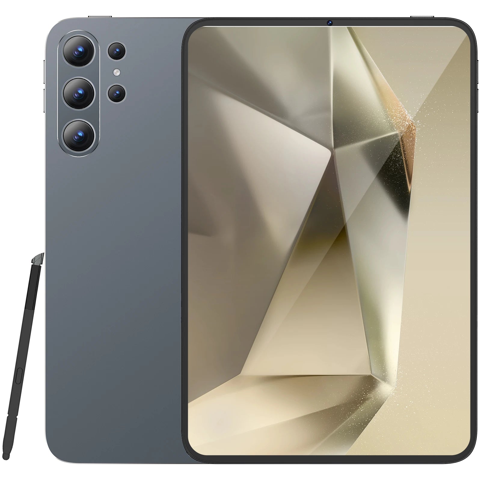 Sleek 10-inch grey tablet featuring a triple-camera system, a bright abstract display, and an included stylus pen.