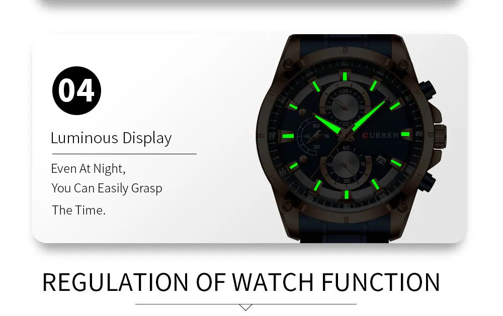Luxury men's stainless steel watch with a black dial and luminous hands and markers for easy night-time reading.