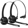 Black wireless office headset with adjustable microphone arm, single earpiece, and sleek headband.