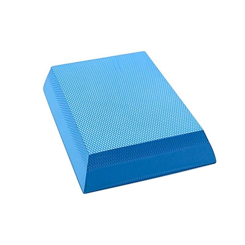 Blue rectangular TPE foam balance pad with a textured, slip-resistant surface for stability training.