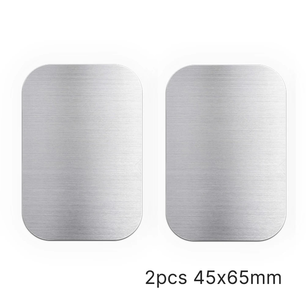 Two rectangular, brushed silver metal plates with rounded corners, each measuring 45x65mm.