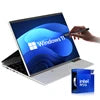 Silver 14-inch 360-degree convertible laptop with Windows 11 touchscreen being used with a stylus.