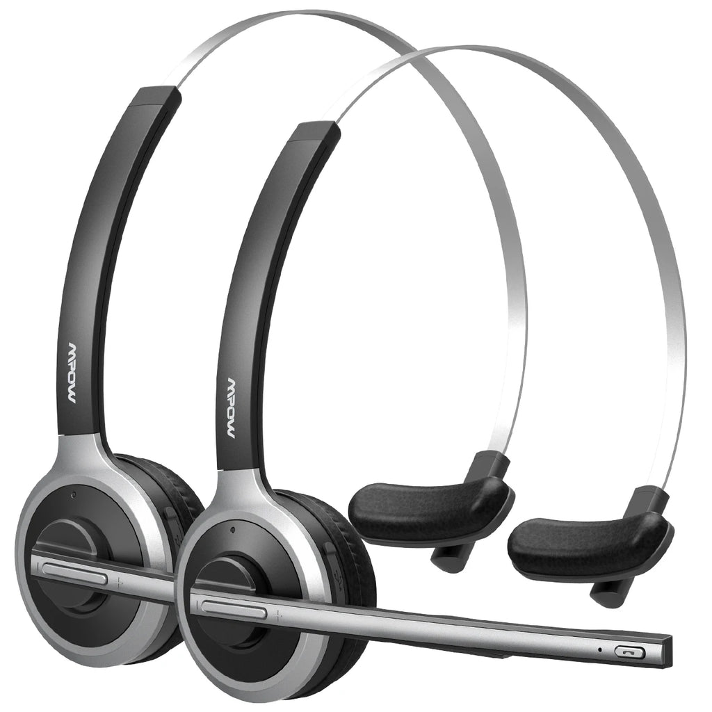 Black and silver wireless headset with an adjustable headband, cushioned earpad, and a sleek boom microphone.