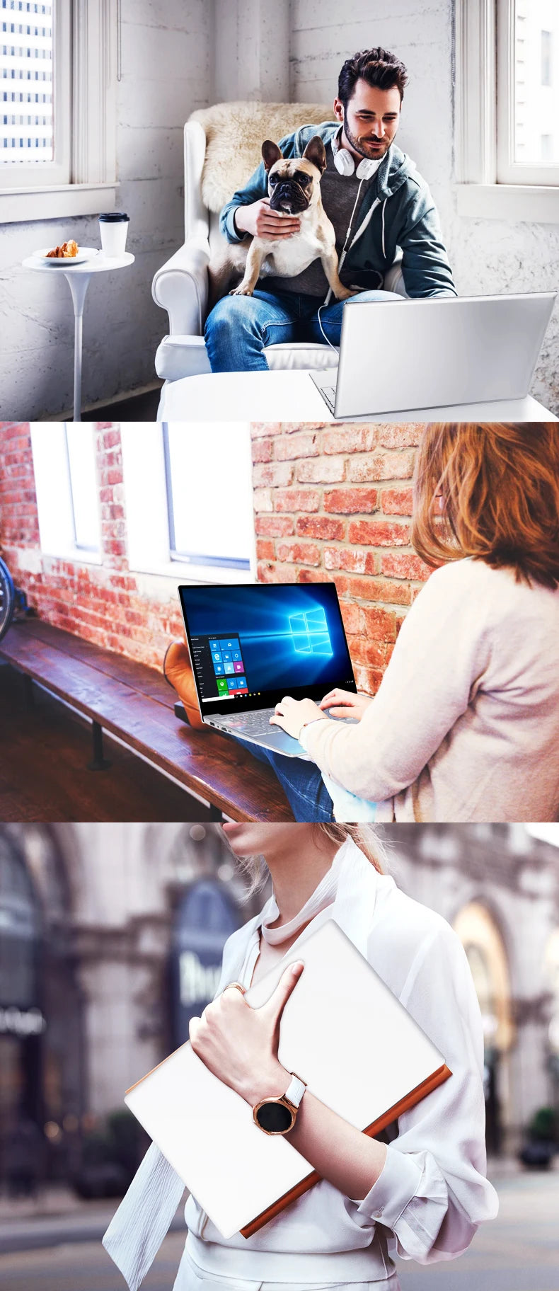 Sleek, silver 15.6-inch laptop showing a vibrant IPS display. Portable, slim design used in home and office settings.