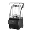 Professional black high-speed blender with a clear sound enclosure for noise reduction and a digital display.