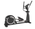 Commercial black elliptical cross trainer with a digital console, moving handlebars, and large foot pedals.