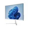 Slim 21.5-inch silver all-in-one desktop PC with a sleek stand and borderless display showing a blue abstract design.