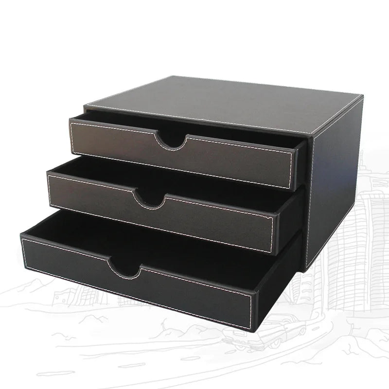 Business Office Leather Desktop File Cabinet, Three-Layer File Rack Frame, Practical A4 Data Storage Box