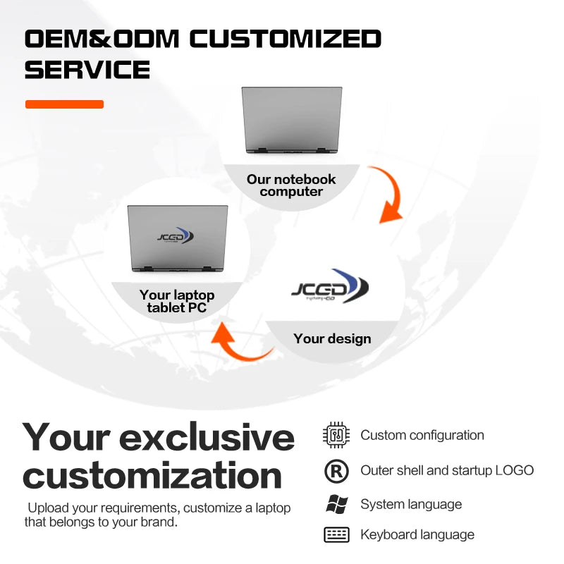 Sleek, grey 14-inch 360-degree touchscreen laptop designed for custom branding and bespoke specifications.