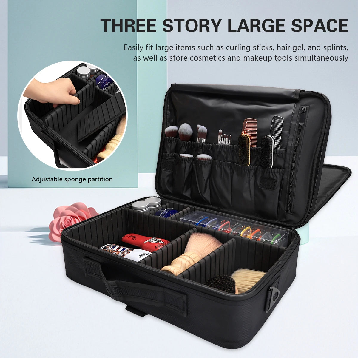 Barber Carrying Bag for Clippers and Supplies Large Size Travel Case Hair Clips Scissors Cutting Tools Organizer