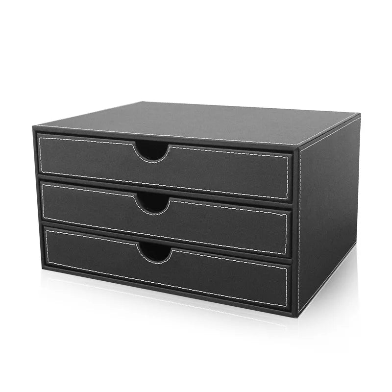 Business Office Leather Desktop File Cabinet, Three-Layer File Rack Frame, Practical A4 Data Storage Box
