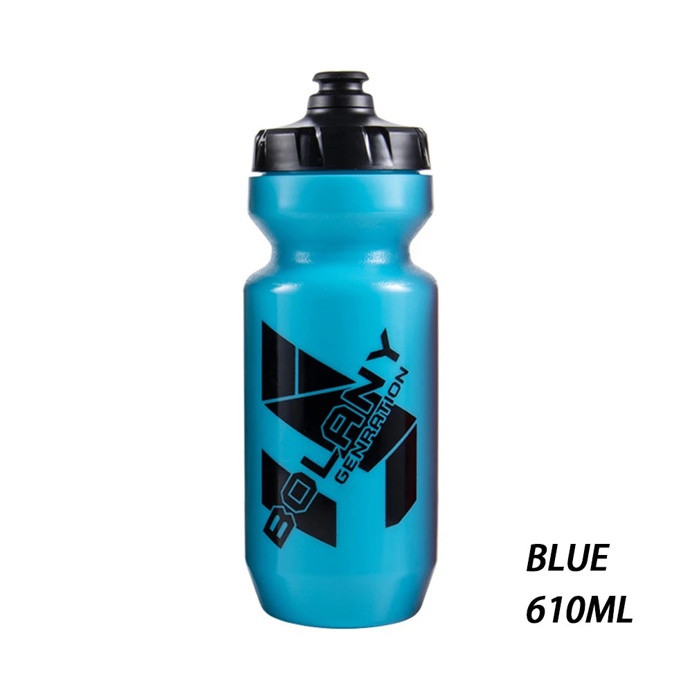 Blue 610ml Bolany sports water bottle with a black screw-top lid and bold black logo branding on the front.