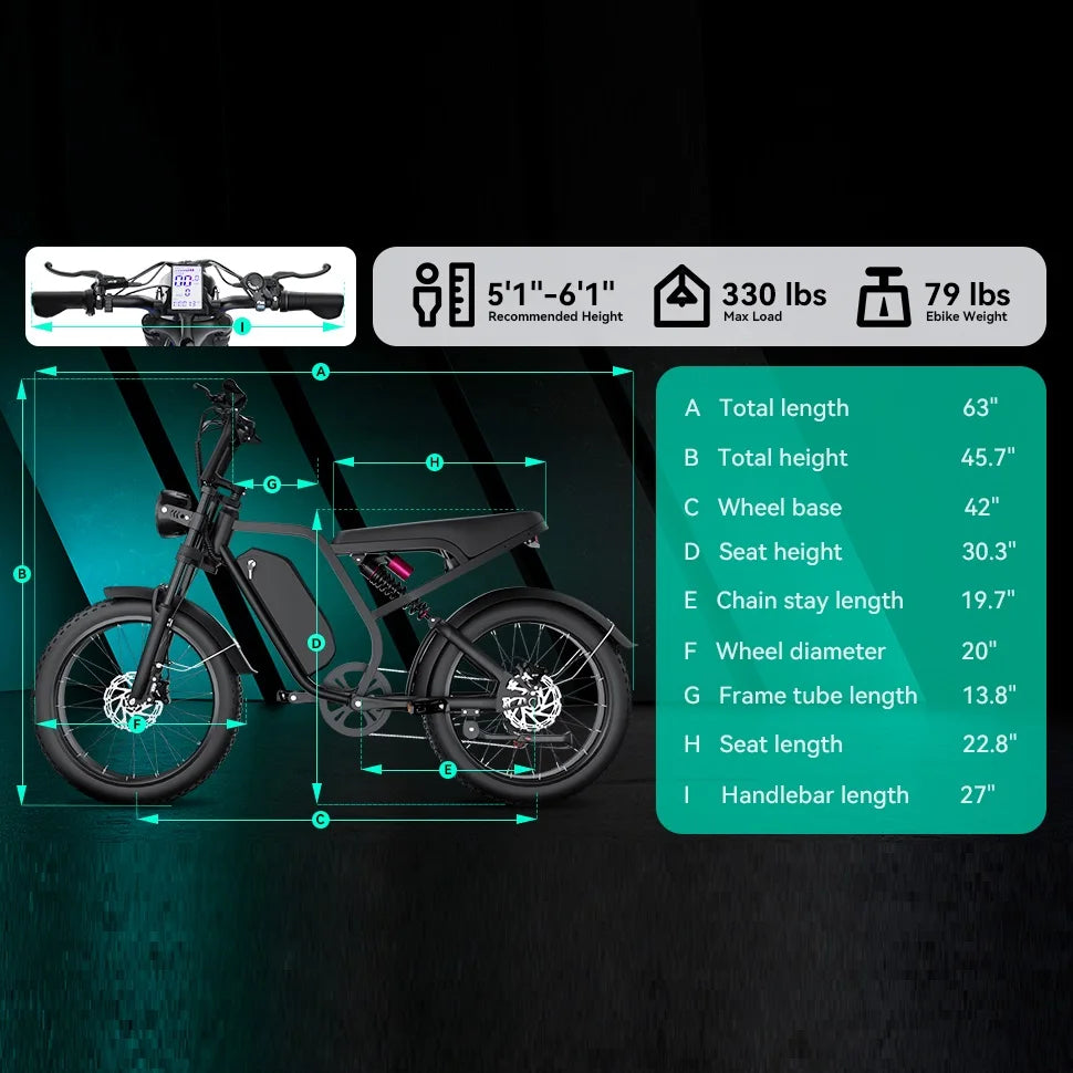 Bluvall SU8 20 Inch 750W Fat Tire Electric Bike for Adults 48V/52V