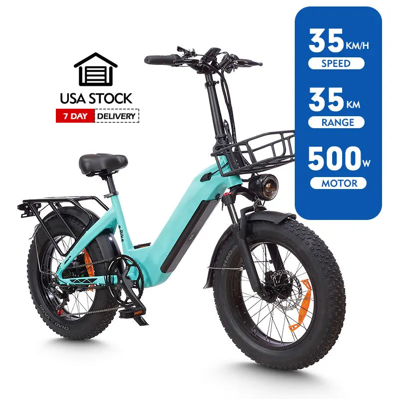 MZ-9 20 Inch 48V 500W/750W 7-Speed Electric Fat Bike with Removable Battery