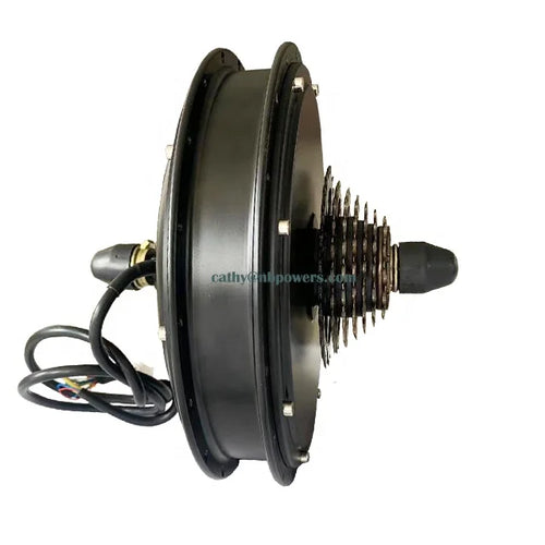 Black 2000W electric bike rear hub motor with attached gear cassette and power cables.