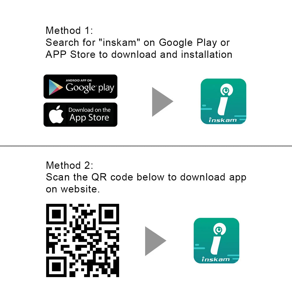 Instructions for downloading the endoscope app via the app store or by scanning the provided QR code.