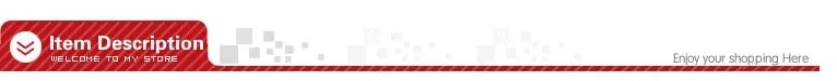 A horizontal red rectangular web banner with white text reading Item Description and Welcome to my store.