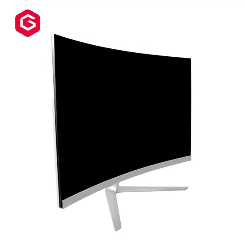 Silver 23.8-inch all-in-one desktop computer with a sleek, curved black screen and minimalist stand.