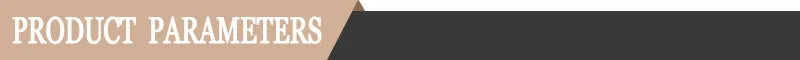 Heading banner with "PRODUCT PARAMETERS" in white text on a tan triangle overlapping a black rectangle.