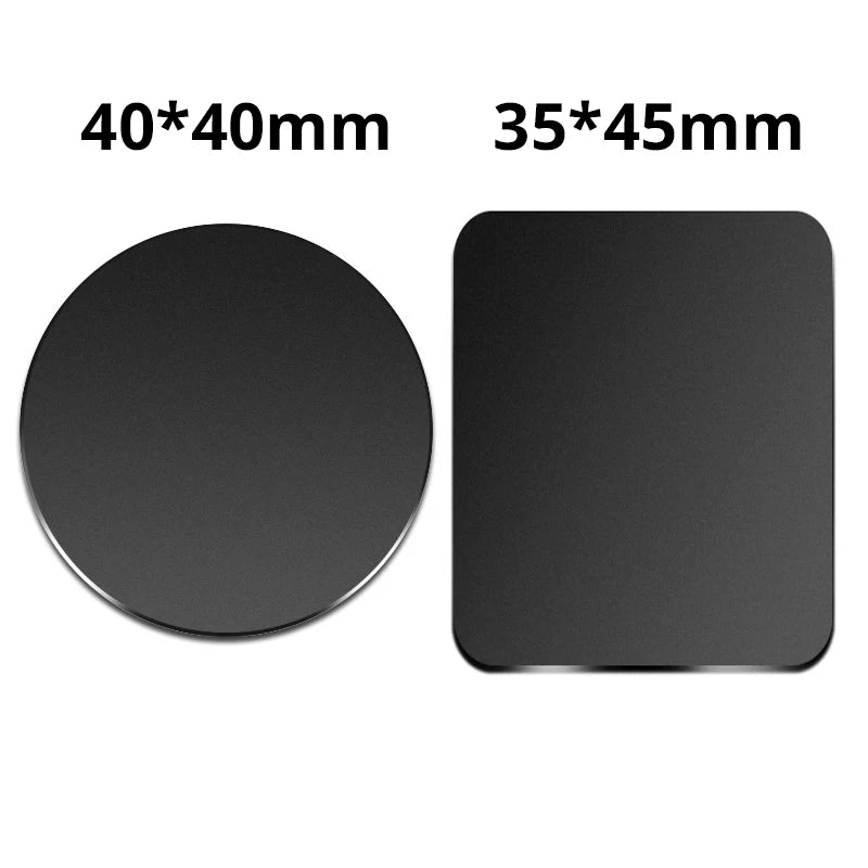 Two matte black plates: one circular (40x40mm) and one rounded square (35x45mm).