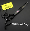 Professional 5.5-inch black salon hairdressing scissors with a decorative pink jewel screw and offset handle design.