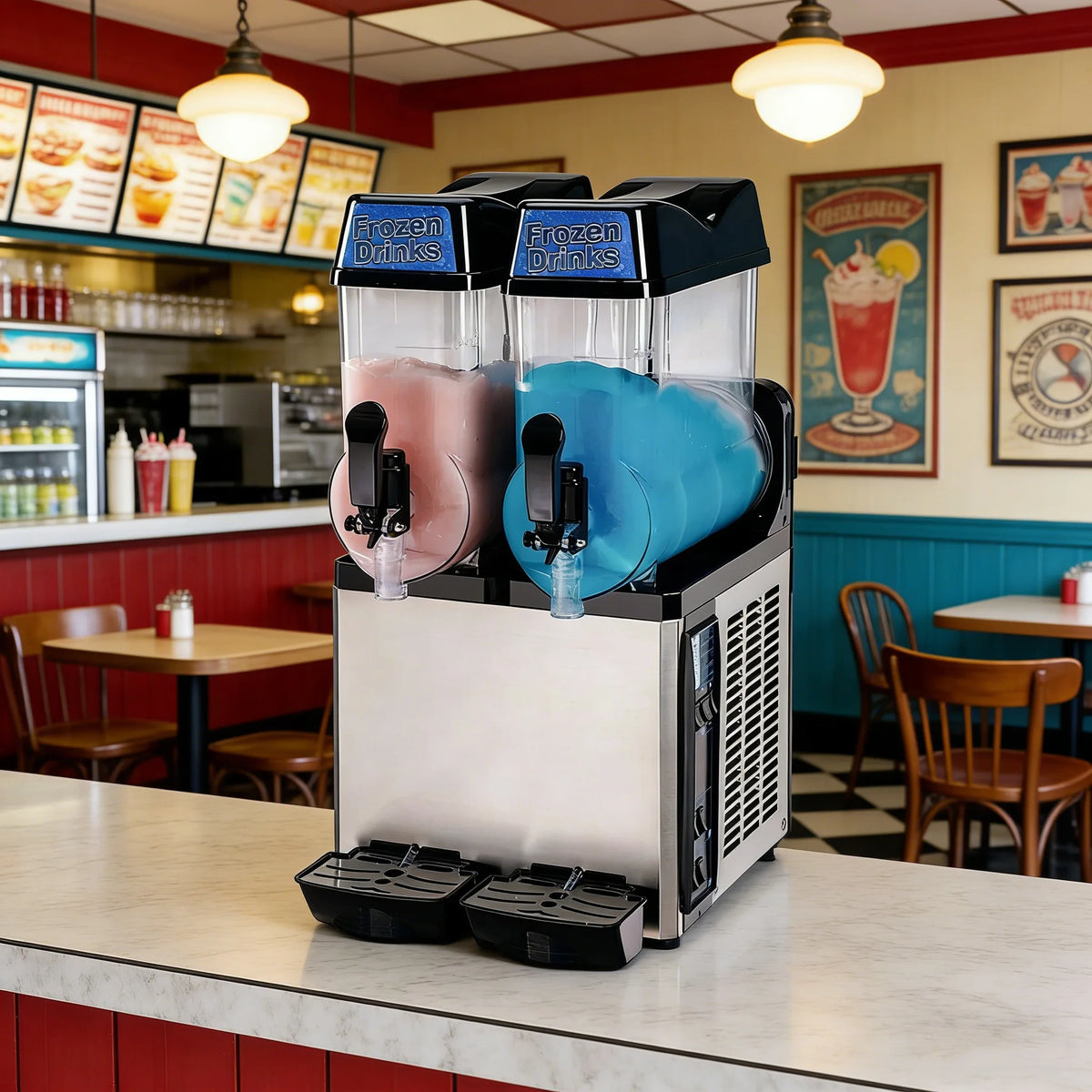 Commercial 2-Tank Ice Slush Machine Granita Maker Frozen Beverage Dispenser