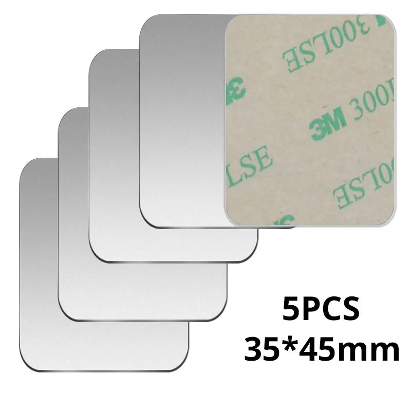 Five 35x45mm rectangular adhesive-backed metal plates with rounded corners and silver finish.