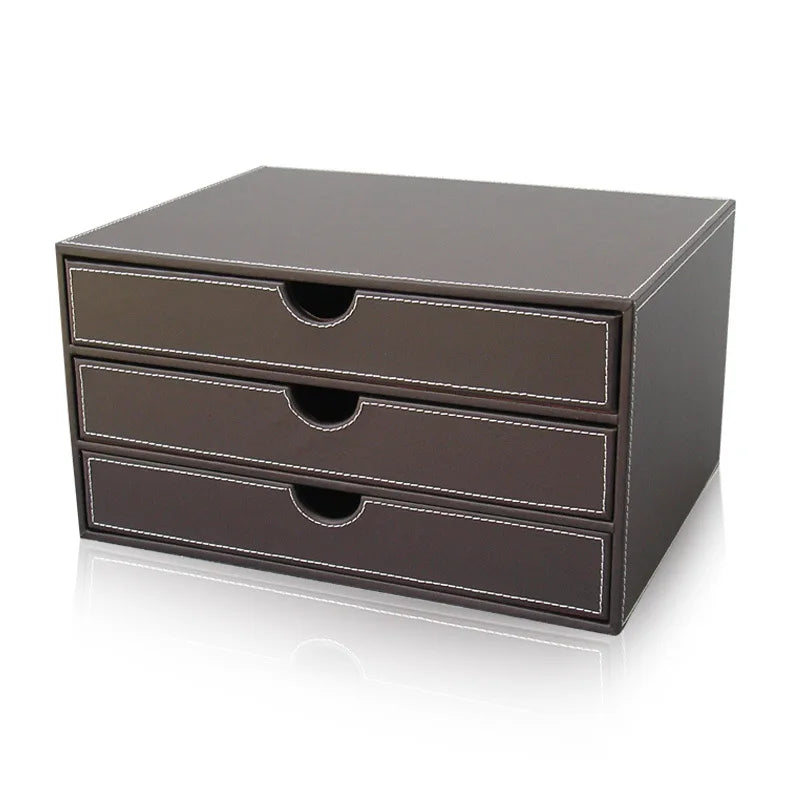 Business Office Leather Desktop File Cabinet, Three-Layer File Rack Frame, Practical A4 Data Storage Box
