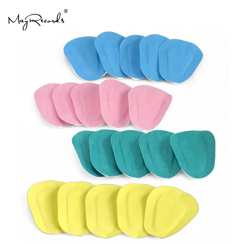 Set of twenty adhesive foam nose pads for glasses in assorted blue, pink, teal, and yellow colors.