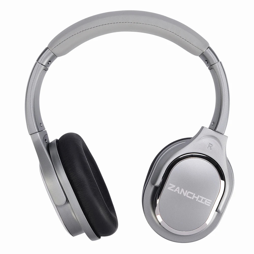 Silver wireless over-ear TV headphones with comfortable black cushioned ear pads and an adjustable padded headband.